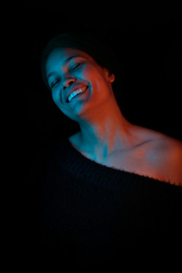 Woman, Laughing, Black Background